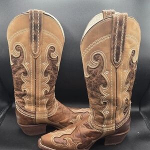J.B. Dillon Brown and Tan Heeled Boots